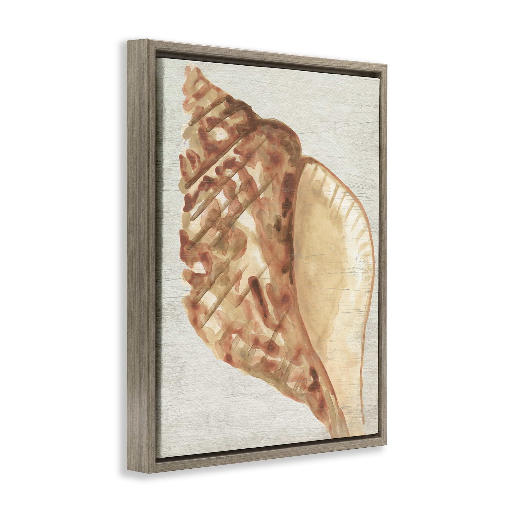Stupell Industries Tan Conch Shell Nautical & Beach Painting Brown Floater Framed Canvas Art Print Wall Art, 17 x 21
