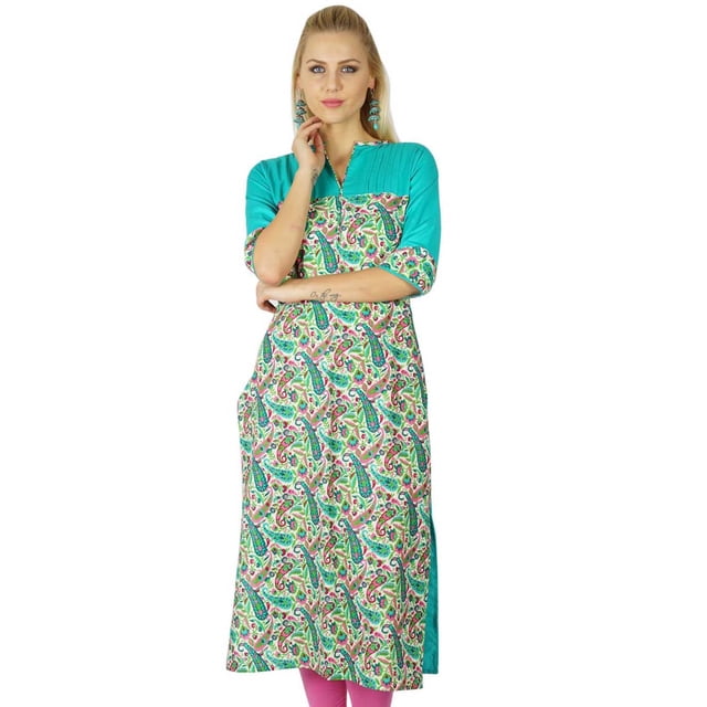 Bimba Kurta Kurti en Coton pour Femmes, Ethnique Indienne, Haut à Manches 3/4, Tunique Décontractée