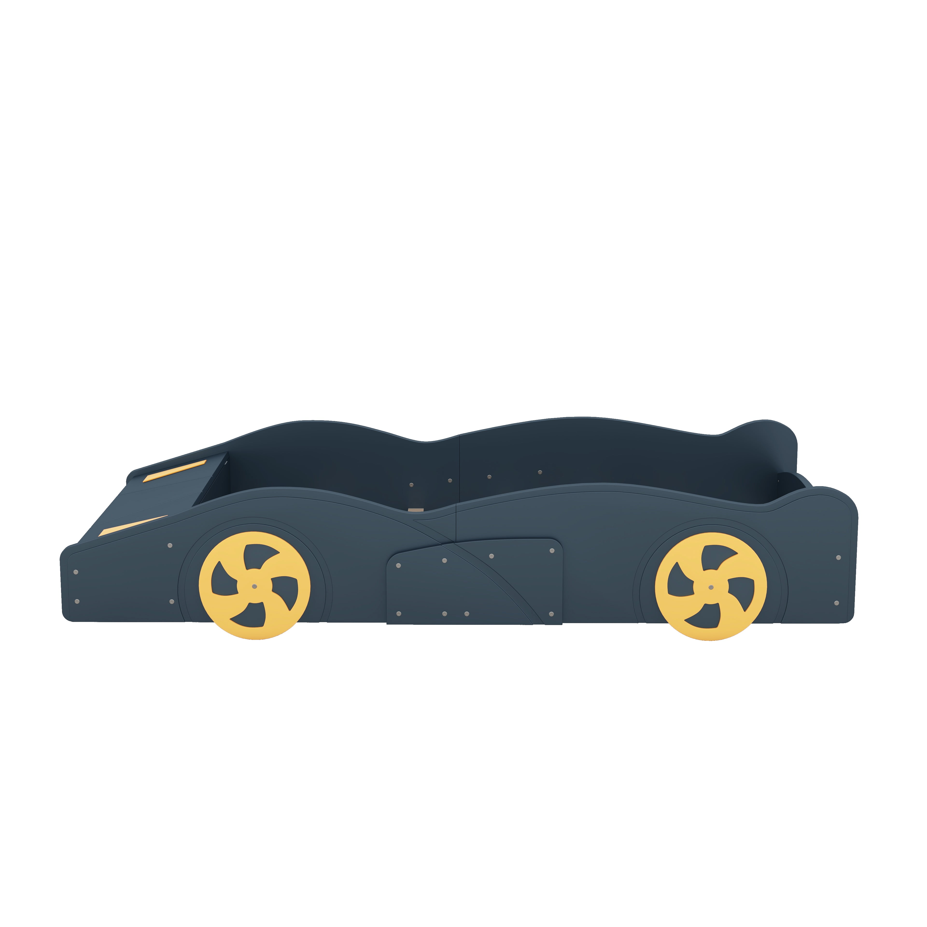 PORKISS Race Car Twin Bed, Twin Size Floor Bed with Storage, Toddler Bed with Slat, No Box Spring Needed, Montessori Bed, Twin Bed for Kids, Boys, Dark Blue