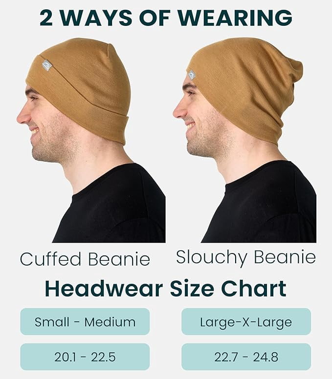 𝗦𝗢𝗙𝗧 Merino.tech Unisex Adult Merino Wool Beanie Hat - Cuff Beanie with Included Hiking Socks