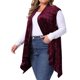 thumbnail image 4 of Cárdigan de mujer plus size GRACE & GRANDEUR, jacquard de terciopelo sin mangas, con dobladillo asimétrico, abierto, chalecos ligeros casuales 4X burdeos, 4 of 5