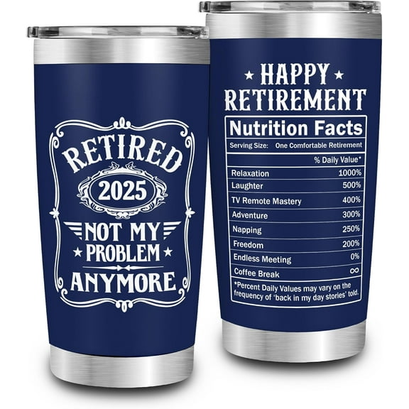 Retirement Gifts for Men 2025 - Retired 2025 Not My Problem Anymore - Retirement Tumbler for Him, Father, Husband - Retired Gifts for Men, Navy Tumbler 20oz, Coworker Leaving, Christmas Gift