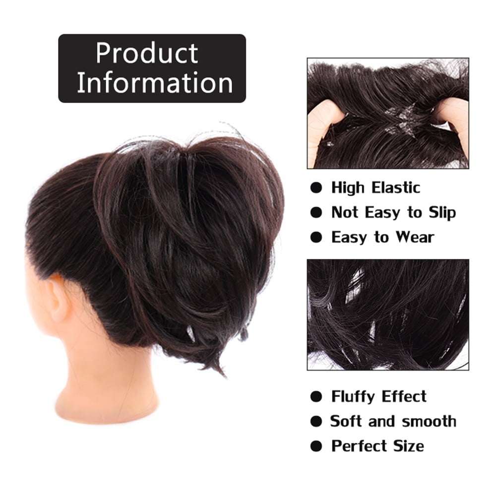 Synthetic Messy Bun Scrunchie Chignon with Elastic Bands Donut Straight Ponytail Hair Pieces