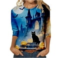 thumbnail image 2 of Uootdi Halloween Shirts for Women 3/4 Sleeve Crew Neck Skull Pumpkin Witch Graphic Casual Festival Basic Tee for Gift Party Stree t, 2 of 4