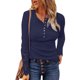 thumbnail image 5 of Camisa túnica de manga larga con cuello en V y botones delanteros para mujer, blusa lisa de poliéster, informal de otoño, tallas US S-XXL, aviso de medición manual, 5 of 7