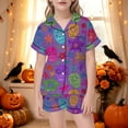 thumbnail image 2 of SJLDQY Halloween Girls Pajama Sets Skull Print Short Sleeve Shirts and Shorts 2 Piece Sets Casual Hallowmas Sleepwear Button Down Pjs for Girls, 2 of 5