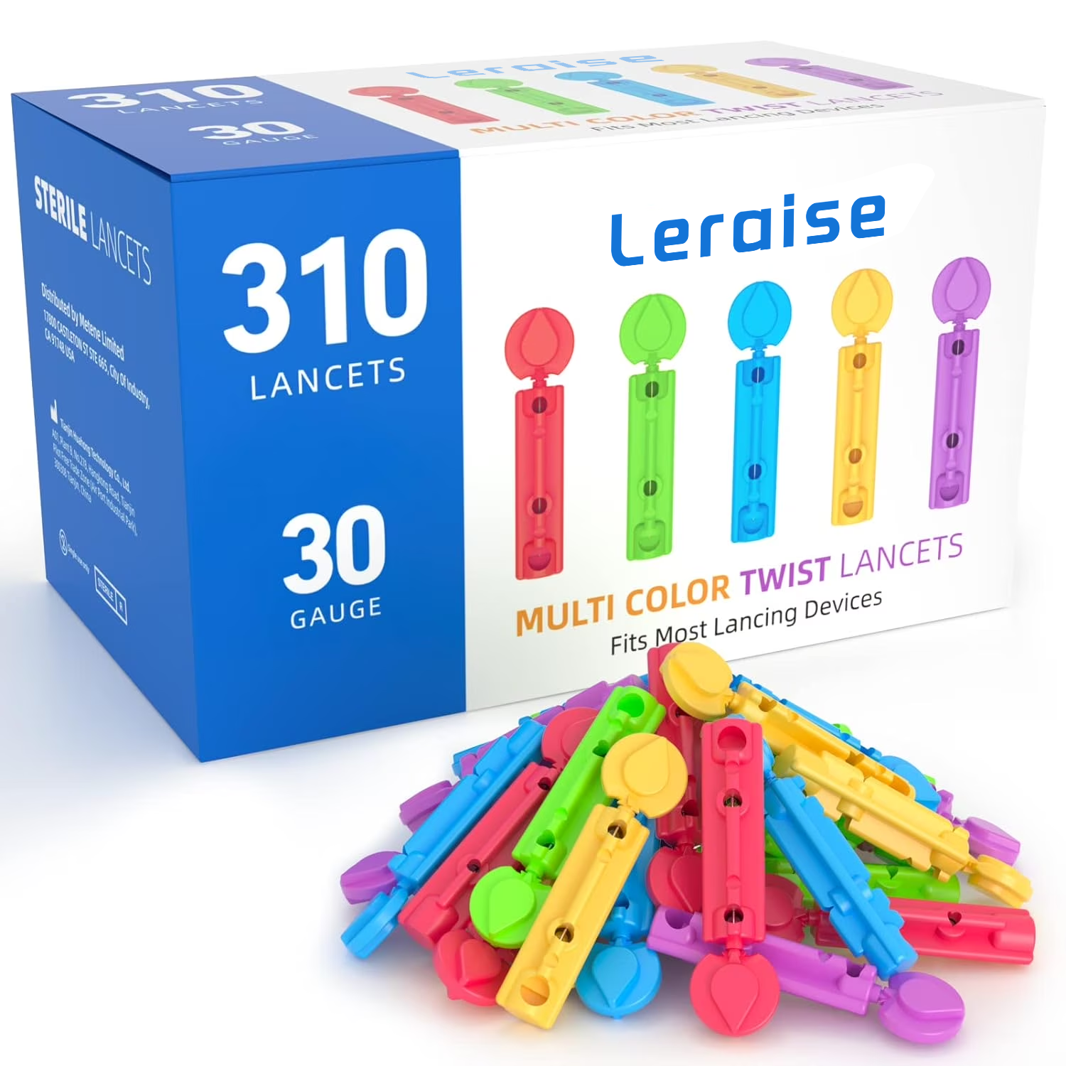 Twist Top Lancets for Lancing Devices, 310 Count, 30 Gauge Lancets for Blood Sugar Test, Diabetic Lancets, Multicolored