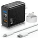 thumbnail image 1 of Cargador de Carga Rápida 65W 2 en 1，Cargador Tipo C PD 33W + USB A QC 32W ,Trae un cable de iP y un, 1 of 7