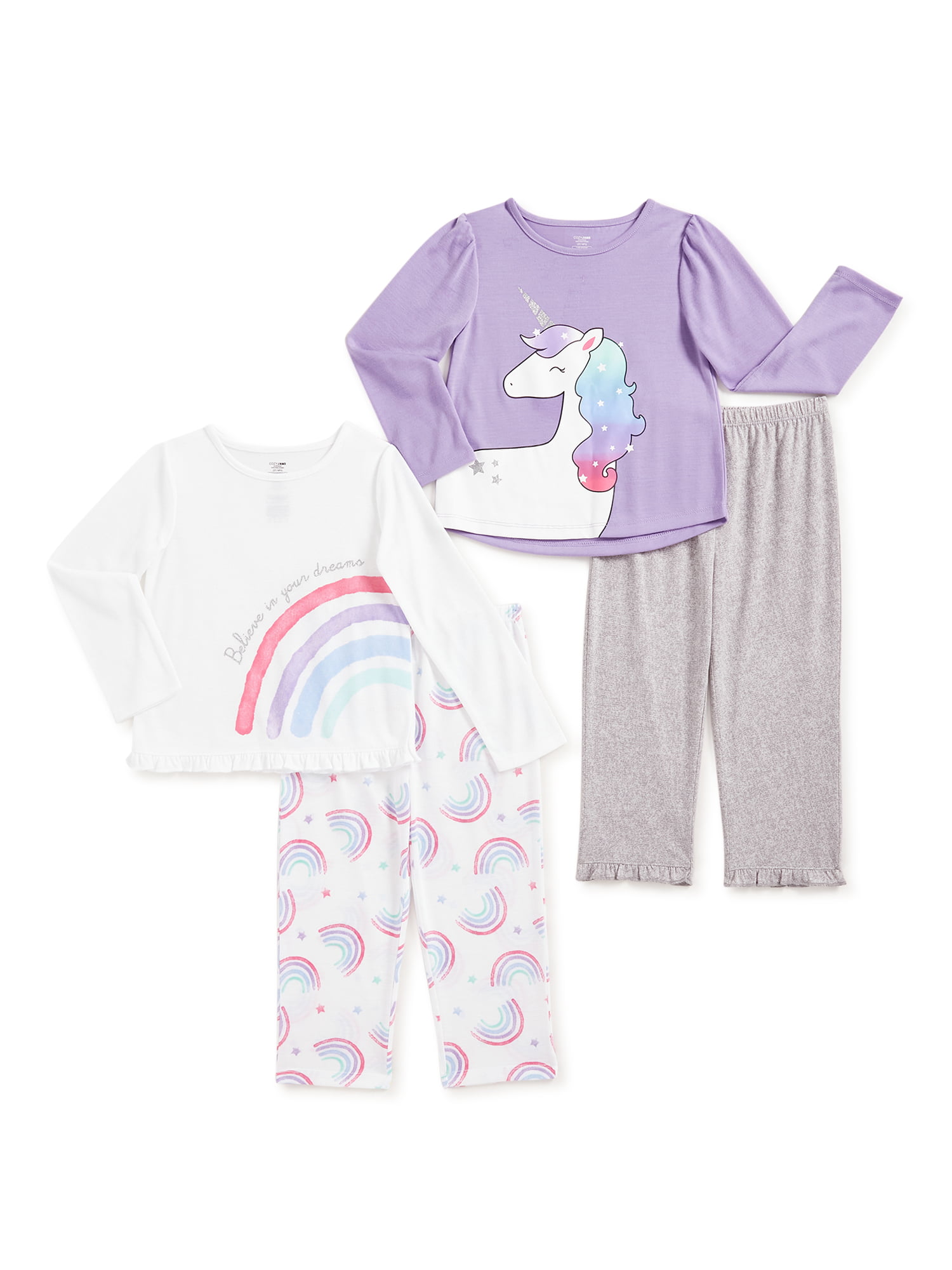 Cozy Jams Baby & Toddler Girls Long Sleeve Pajama Set, 4-Piece, Sizes ...