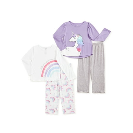 Cozy Jams Long Sleeve Crew Neck Printed Solid Pajamas (Infant or Toddler) 4 Piece Set