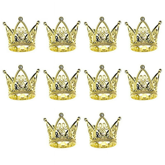 10 x mini crown cake topper-Golden