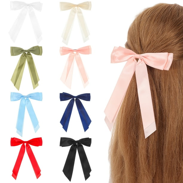 8 pinzas para el pelo con lazo, pinzas de cocodrilo, pasadores para el pelo para mujer, lazos de cinta, pinzas para el pelo, lazos para niñas, lazos para el pelo largo para mujeres y niñas