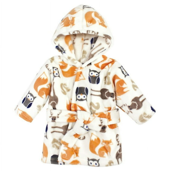 Hudson Baby Infant Boy Plush Animal Face Bathrobe, Forest, 0-9 Months