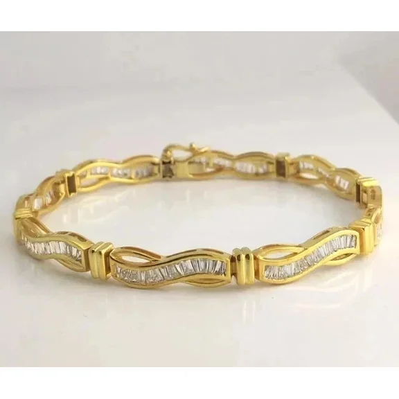 6 Ct Baguette Cut White Moissanite Women's Tennis Bracelet 14k Yellow Gold Plated