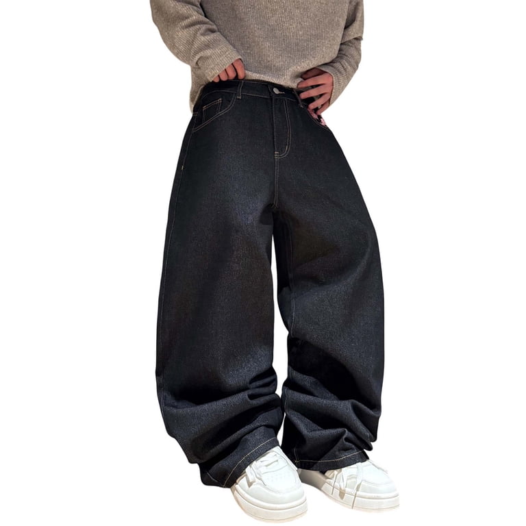 Mrmall Men's Baggy Jeans Blossom Embroidery Pattern Wide Leg Loose