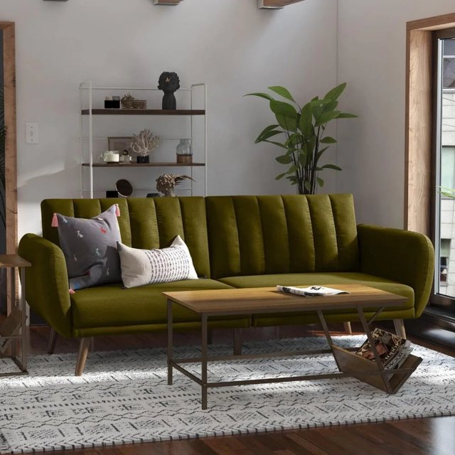 living room Sofa Futon - Premium Upholstery and Wooden Legs - Green couch sofas My Lux Decor Round