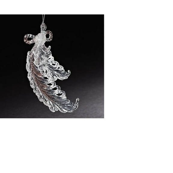 Roman 5.5" Feathers with Sparkling Glittered Christmas Ornament - Clear/Silver
