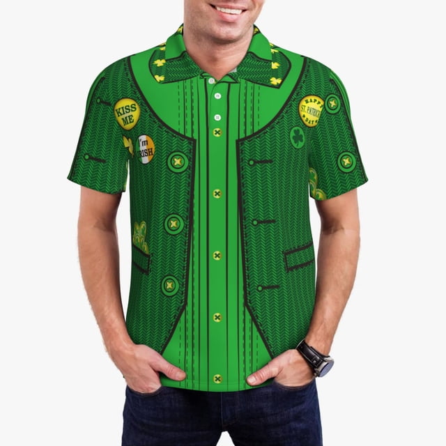 Fotbe St Patrick's day Camiseta Polo de Golf para Hombre con Estampado – Camisa Deportiva Transpirable con Cuello Abotonado-Small