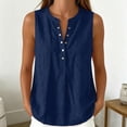 thumbnail image 2 of oqasdz Tank Tops for Women Sleeveless Button Crewneck Solid Color Shirt Comfort Loose Fit Blouse Lightweight Daily Wear Versatile Casual Summer,Navy,2XL, 2 of 4