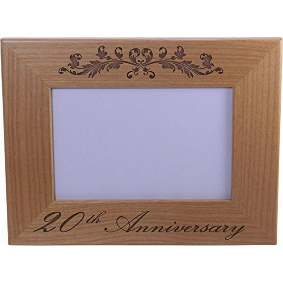 20th Anniversary - Natural Alder Wood Engraved Tabletop/Hanging Photo Picture Wedding Memory Frame