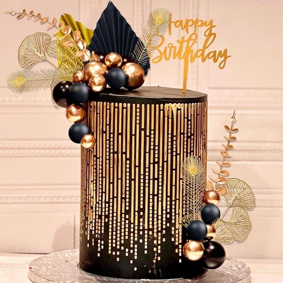 Black Gold Theme Cake Decoration Set - Metallic Texture Accessories Combination Party Dessert Insert Rod Decoration Components