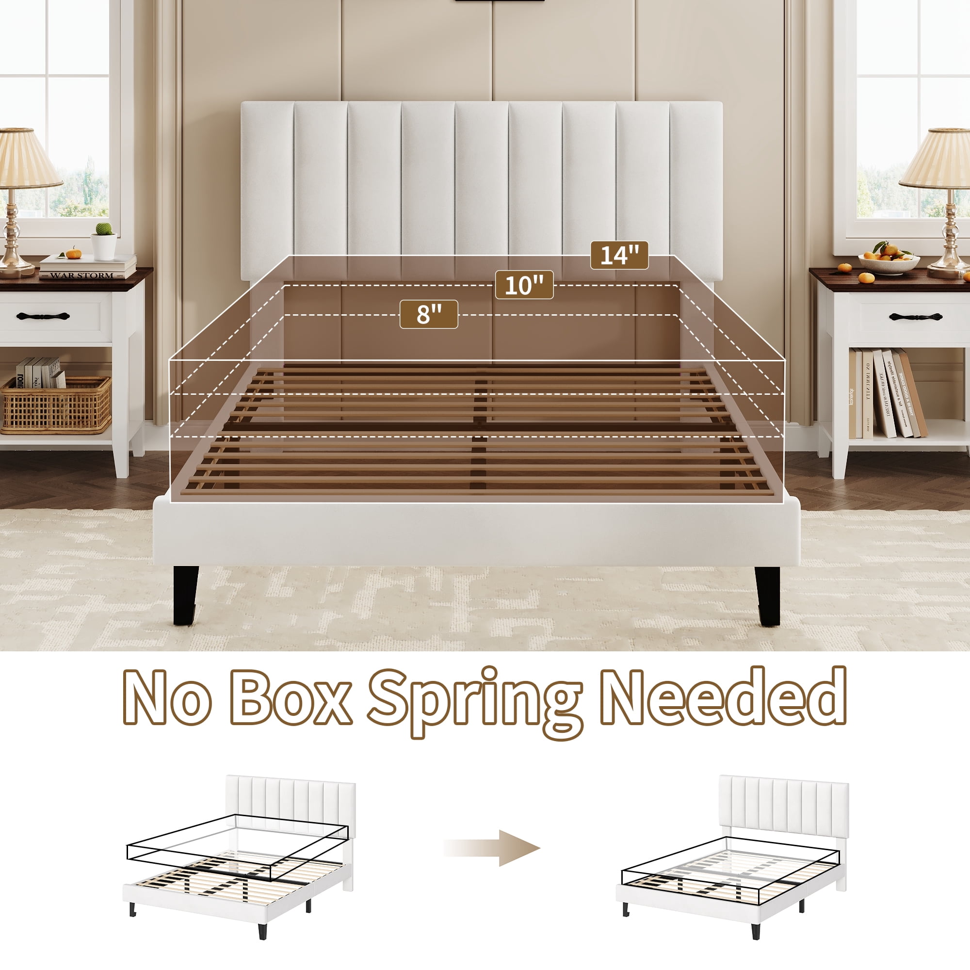 GOGRANT Adjustable Headboard and No Box Spring Needed Platform Bed Frame, Full