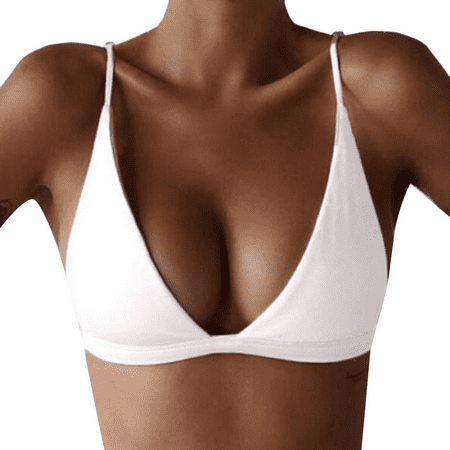 Fulorrnie Bras for Women Comfort No Underwire Support Bralette Triangle Plunge Wirefree Stretchable Bra White M