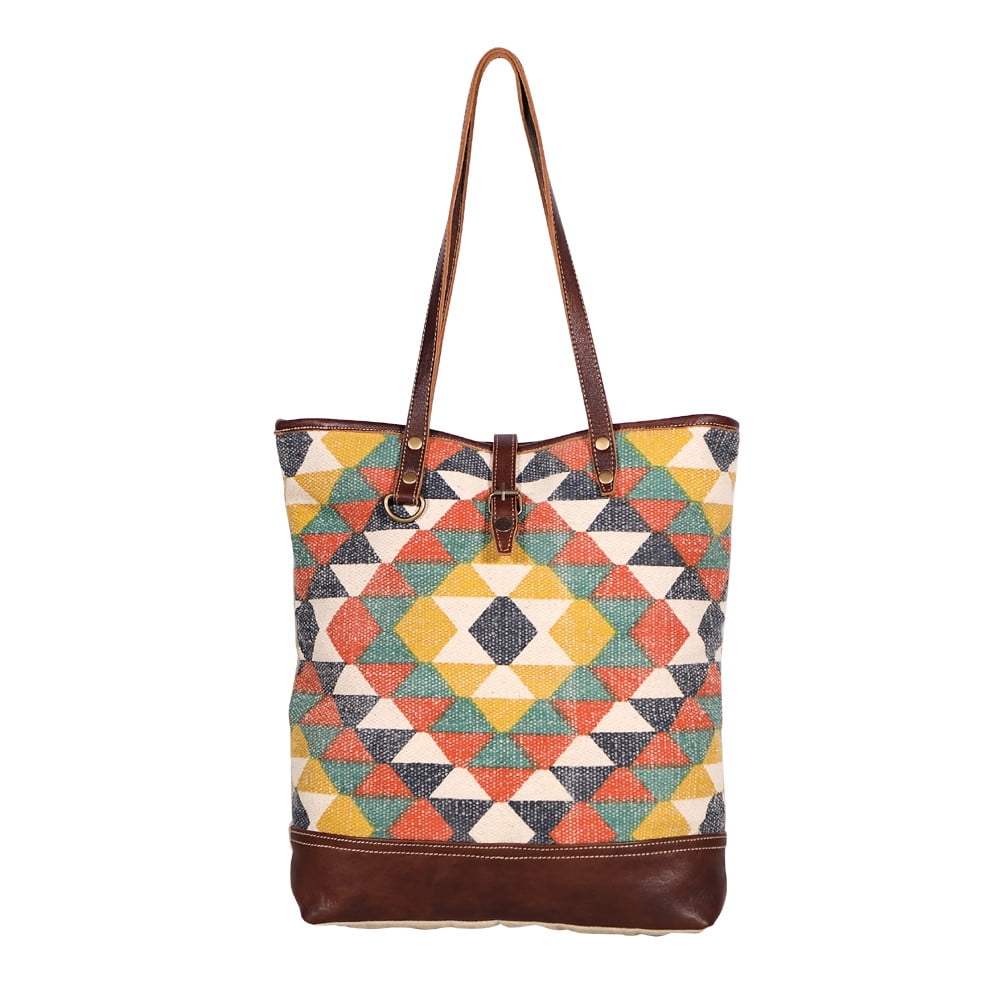 Myra Bag Myra Bags Quirky Canvas, leather & Rug Tote Bag Walmart