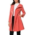 thumbnail image 4 of INSPIRE CHIC Women's Velvet A-Line Coat Double Breasted Stand Collar Mid-Length Winter Trench Coat S Pink, 4 of 6