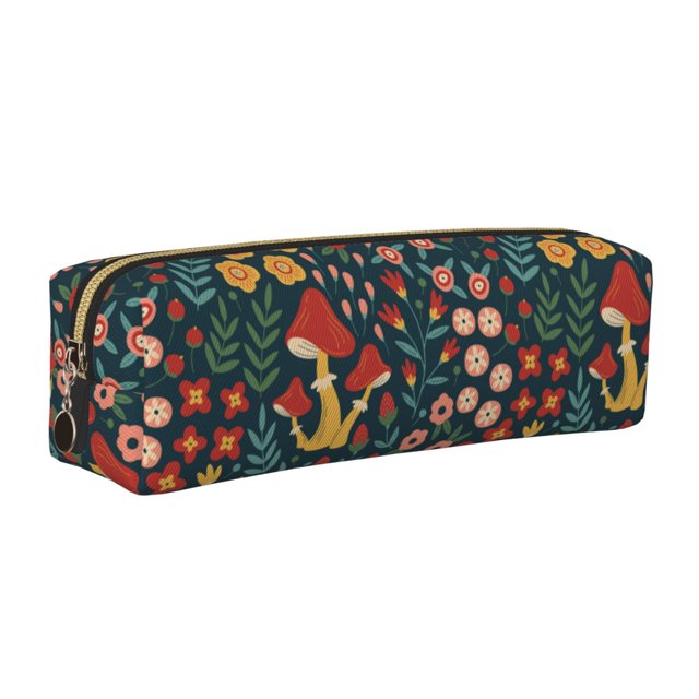 Easygdp Berries and Flowers para Estuche de Lápices de Cuero, Estuche de Papelería de Cuero, Estuche de Gran Capacidad con Cremallera