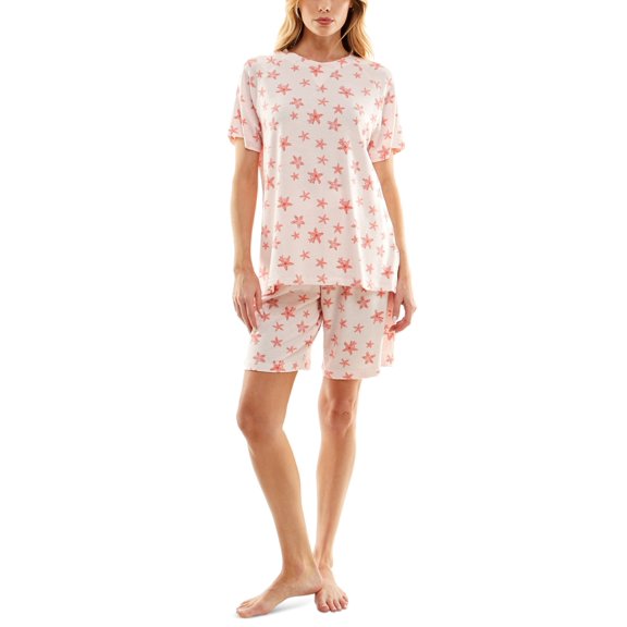 Roudelain Women’s Printed Bermuda Shorts Pajama Set, Pink, Small