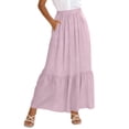 thumbnail image 2 of qolati Womens Maxi Skirt Elastic High Waist Swing Tiered A-line Summer Beach Skirts Flowy Pleated Boho Vacation Long Skirts with Pockets Purple L, 2 of 8