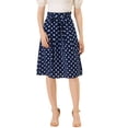 thumbnail image 2 of Unique Bargains Women's Polka Dots Belted Elastic Waist Vintage Midi A-Line Skirt L Dark Blue-Polka Dot, 2 of 6