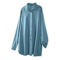 thumbnail image 4 of Chemises Boutonnées pour Femmes Manches Longues Retroussées Col en V Uni Ourlet Haut-Bas Blouse Hauts Tuniques Décontractées, 4 of 9