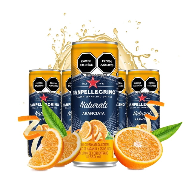 San Pellegrino Naturali Aranciata, Agua Mineral Sabor Naranja, Refresco Premium, Pack 12 latas 330ml c/u