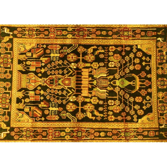 Ahgly Company Indoor Rectangle Persian Yellow Traditional Area Rugs, 2' x 5'