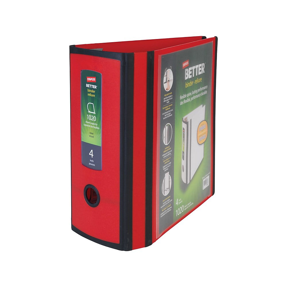 Staples Better 4inch 3 Ring View Binder Red 1618291