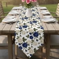 thumbnail image 6 of Navy Blue White Floral Table Runner Linen Burlap Table Runner 90 Inches Long Farmhouse Flowers Botanical Leaf Dresser Scarves for Kitchen Island Coffee Dining Room Party Wedding Holiday Decor 13"x90", 6 of 8
