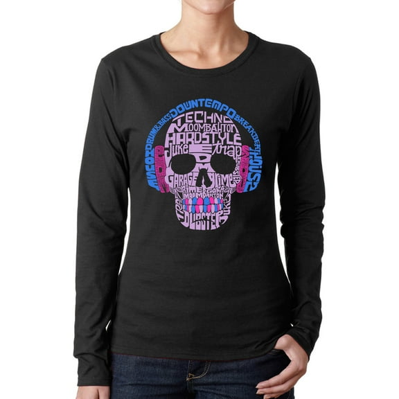Women's Word Art Long Sleeve T-Shirt - Styles of EDM Music