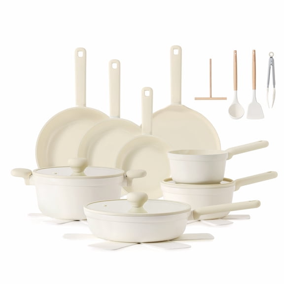 SENSARTE Ceramic Nonstick Pots and Pans Set, 24Pcs Healthy Non Stick Cookware Set with Pots Protectors, Induction Compatible, Cream White
