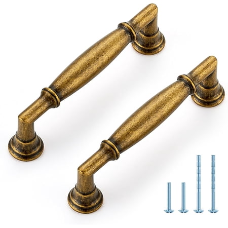 SUMMIT - Cabinet Handles, Antique Brass Drawer Pulls, 3 inches Zinc Alloy Cabinet Hardware with Screws, 5 Pack, for Kitchen Dresser Closet Bathroom Cabinets