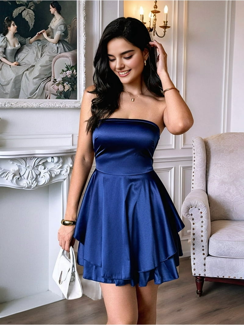 open lace back dress Navy Blue Faviana Beaded Short Party Dress