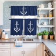 thumbnail image 6 of Kitchen Window Curtains Valance and Tier Set, Nautical Anchor on Dark Blue Rod Pocket Tier Curtain Valance Set, Coastal Marine Light Filtering Cafe Curtains for Bedroom Living Room, 6 of 9