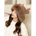 thumbnail image 6 of CoCopeaunts Winter Fluffy Hats for Women Cute Ears Knit Beanie Hat Elk Horn Warm Trapper Hat Ski Snow Skull Cap, 6 of 7