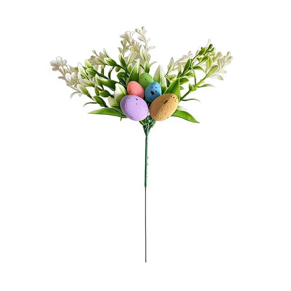 8.6inch Artificial Easter Stems with Easter Eggs and Leaves Spring Greenery Floral Picks Speckled Colorful Easter Egg Twig Branches for Home Vase Centerpiece Party Decor