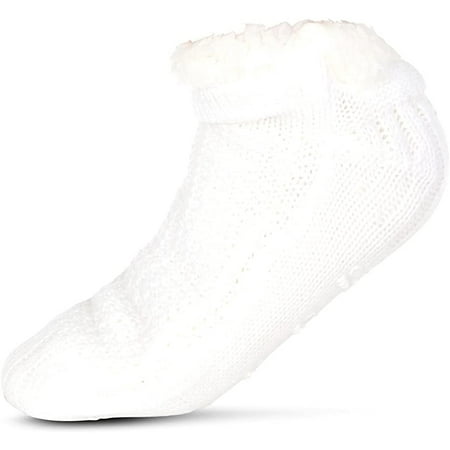 

Bearpaw Fuzzy Textured Sherpa-Lined Bootie Slipper Socks Bone (Women s)