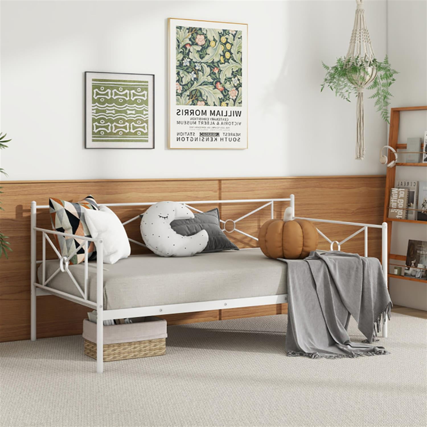 Demi Bonn Metal Daybed Twin Bed Frame Stable Steel Slats Sofa Bed, Modern Bed Frame for Teens, White