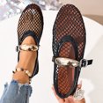 thumbnail image 4 of Rokment Womens Buckles Fishnet Ballet Flat Mary Jane Slip on Dressy Shoes Summer Fall Fashion Retro Mesh Closed Toe Comfortable Walking No Heel Mules Loafers Sandals Black Size 6, 4 of 6