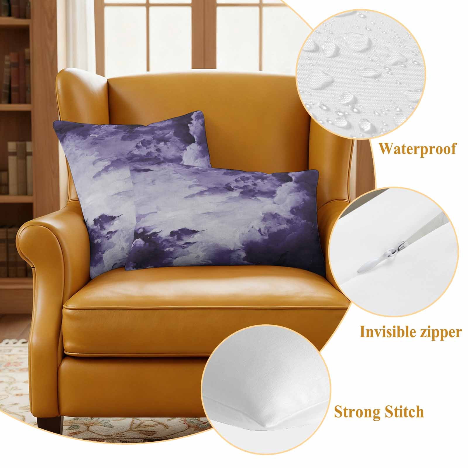 Purple Ombre Clouds Outdoor Waterproof Pillow Covers, Modern Abstract Art Gradient Cloud Decorative Rectangle Throw Pillowcase Sofa Cushion Sham for Patio/Couch/Chair, 20"x12" 2 Pack