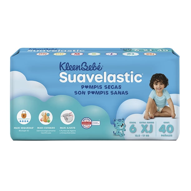 Pañales para bebe Kleenbebé Suavelastic Etapa 6 Extra Jumbo Unisex 40 Piezas